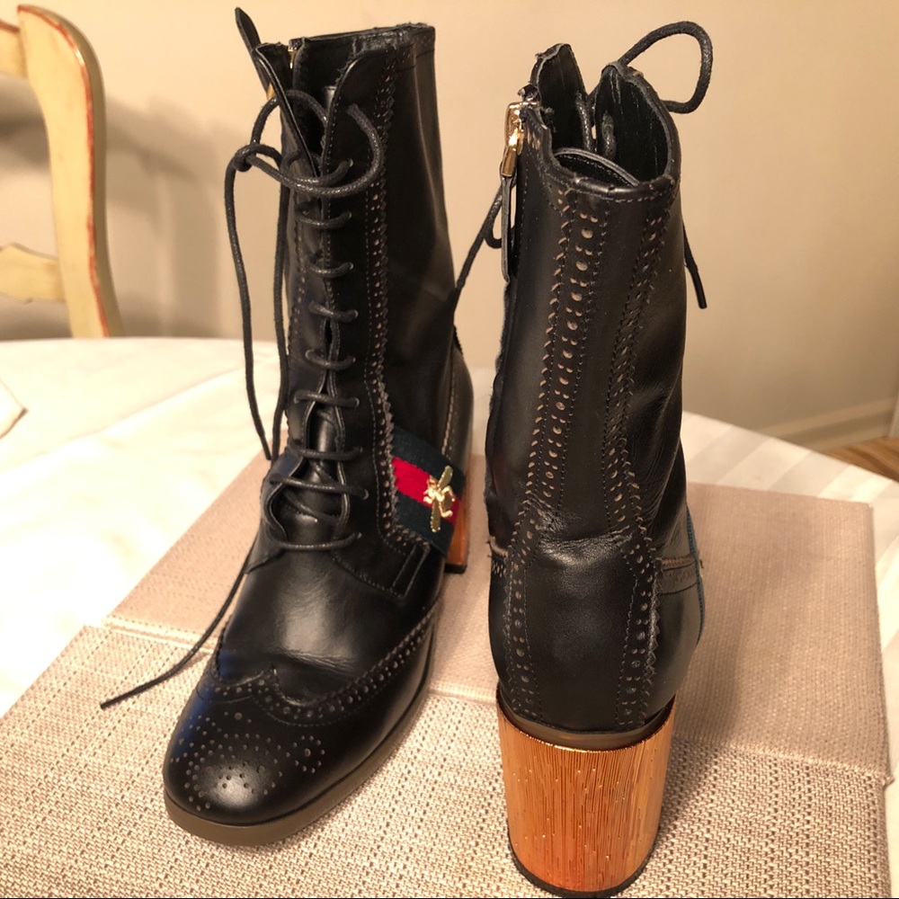 GUCCI Karen Lace Up Booties Black Bumblebee Boot - Picture 3 of 8